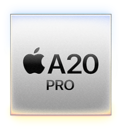 Chip with Apple logo and model name A20 Pro symbolizing high-performance processor hardware