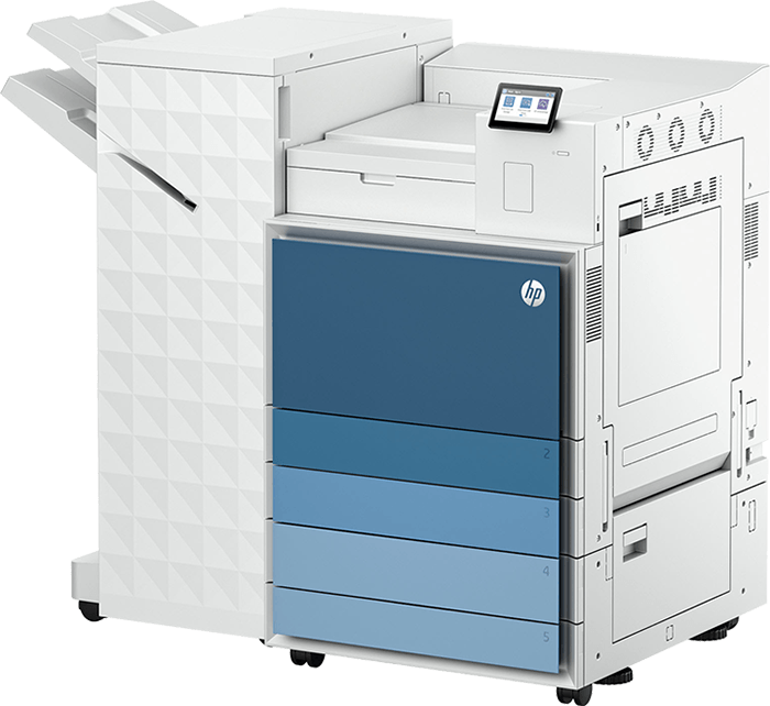 Hochleistungsdrucker mit Touchscreen-Bedienfeld und mehreren Papierfächern für professionelle Druckaufträge