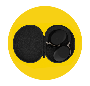 Jabra Evolve3 75 folded up in its case.