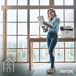 Xerox Woman in front of Printer