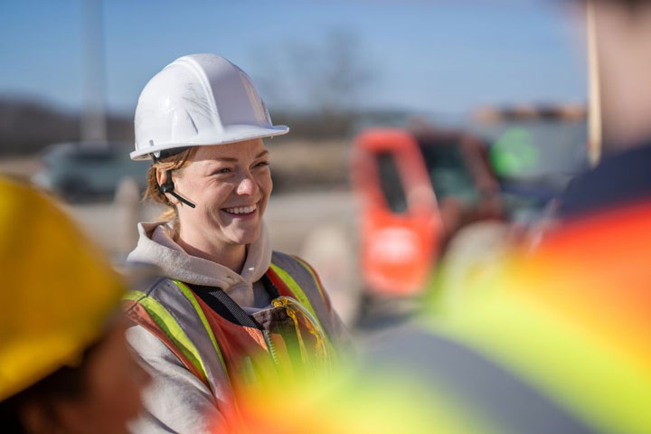 Woman working on construction