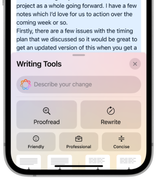 Apple Intelligence iPhone 16e Writing Tools