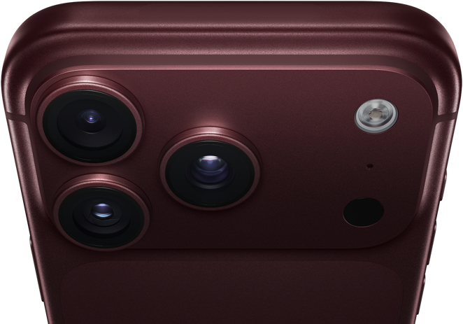Smartphone back with triple camera and LED flash in matte dark red for high-quality photography