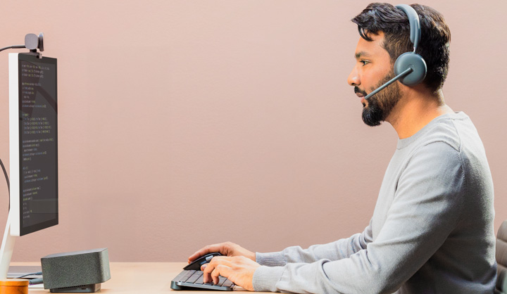 man with wireless headset