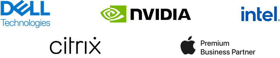 Logos von Dell Technologies, Nvidia, Intel, Citrix und Apple als Premium Business Partner nebeneinander angeordnet