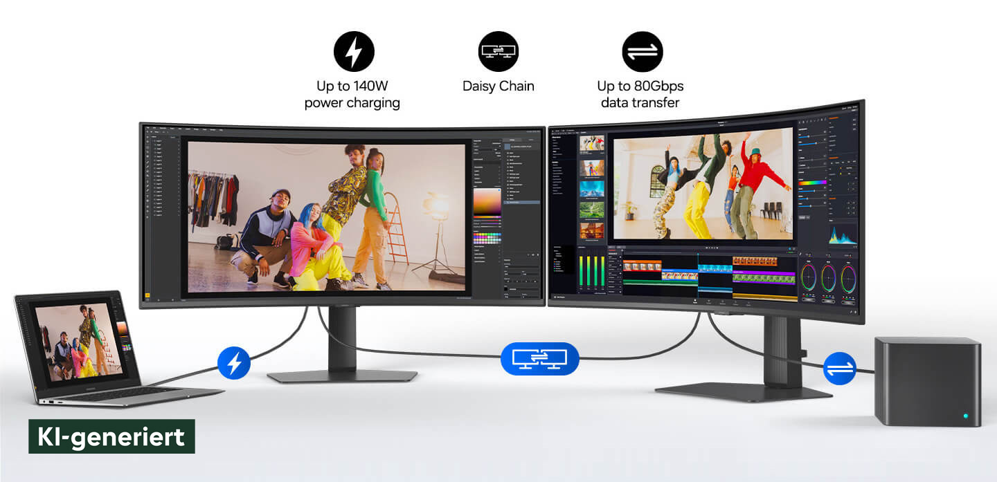 Leistungsstarkes Arbeitsplatz-Setup mit zwei Samsung Monitoren