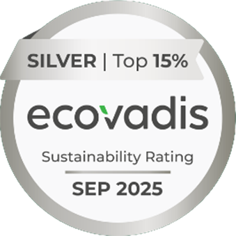 Abzeichen für Nachhaltigkeitsbewertung von EcoVadis mit Silberstatus und Gültigkeit bis September 2025