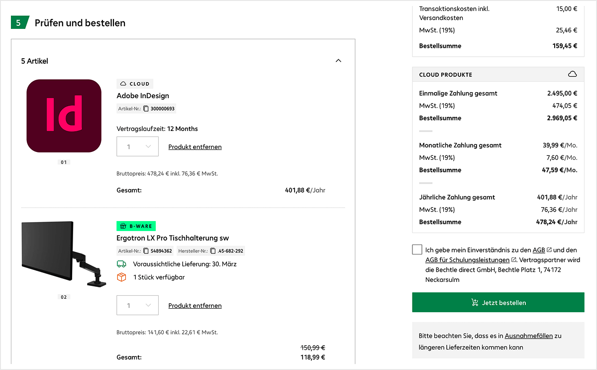Checkout Schritt 5: Prüfen und bestellen