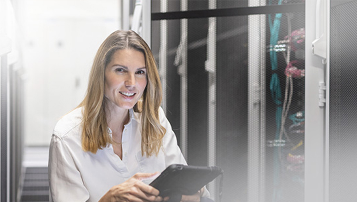 Woman working in a data center