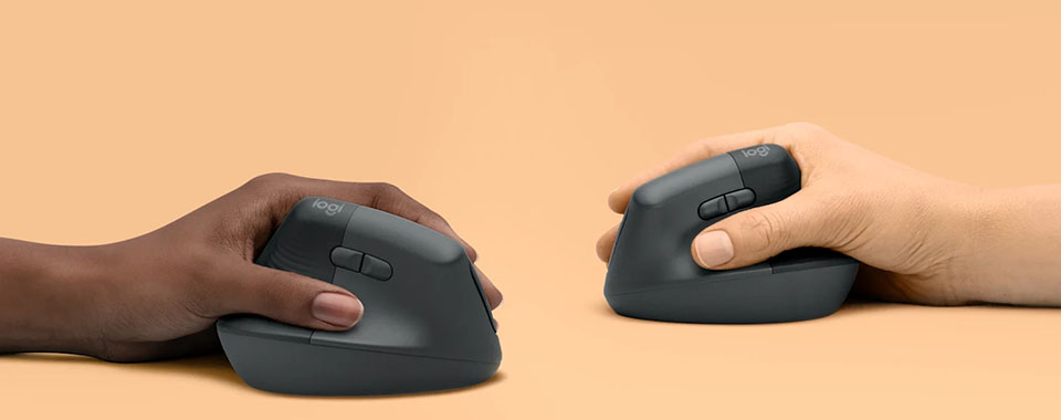 Two hands using ergonomic vertical computer mice illustrating comfortable input devices