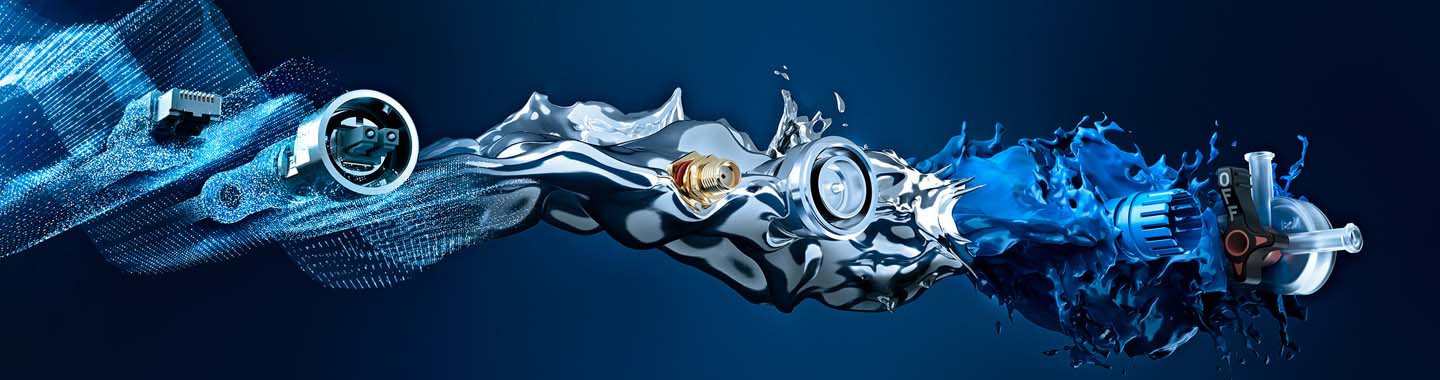 Futuristic, metallic technology with blue liquid and energy effects on a dark background