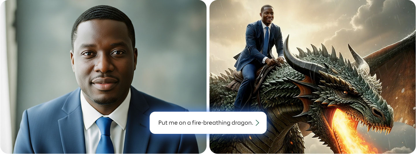 Man riding a fire-breathing dragon