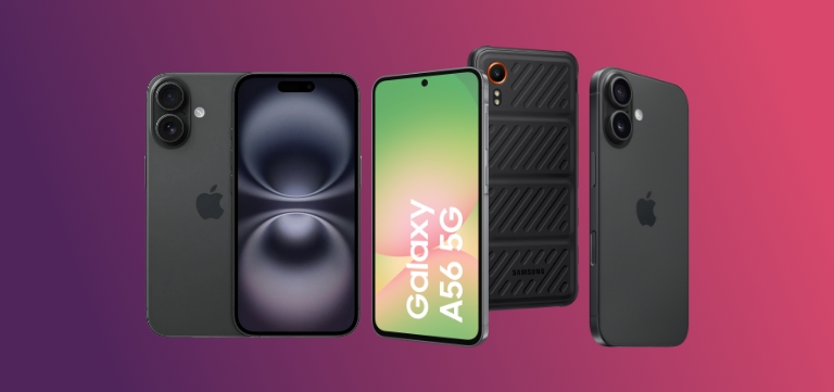 Verschiedene Smartphones vor Farbverlauf-Hintergrund