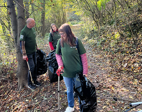 People walking trough forest