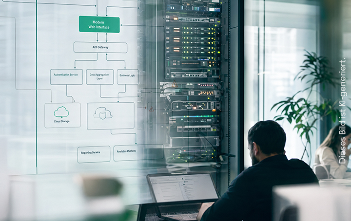 A man is working in a server room