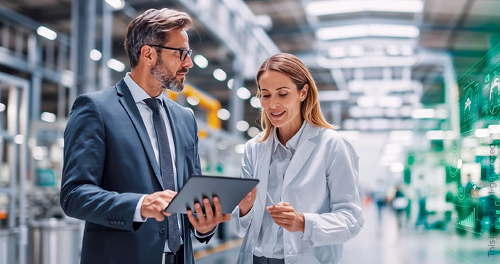 Man and woman talking about IoT